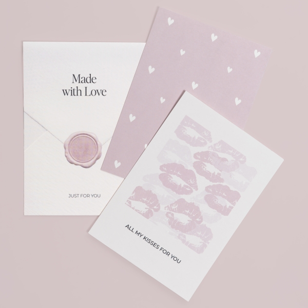 3x Grußkarte im Valentins-Look