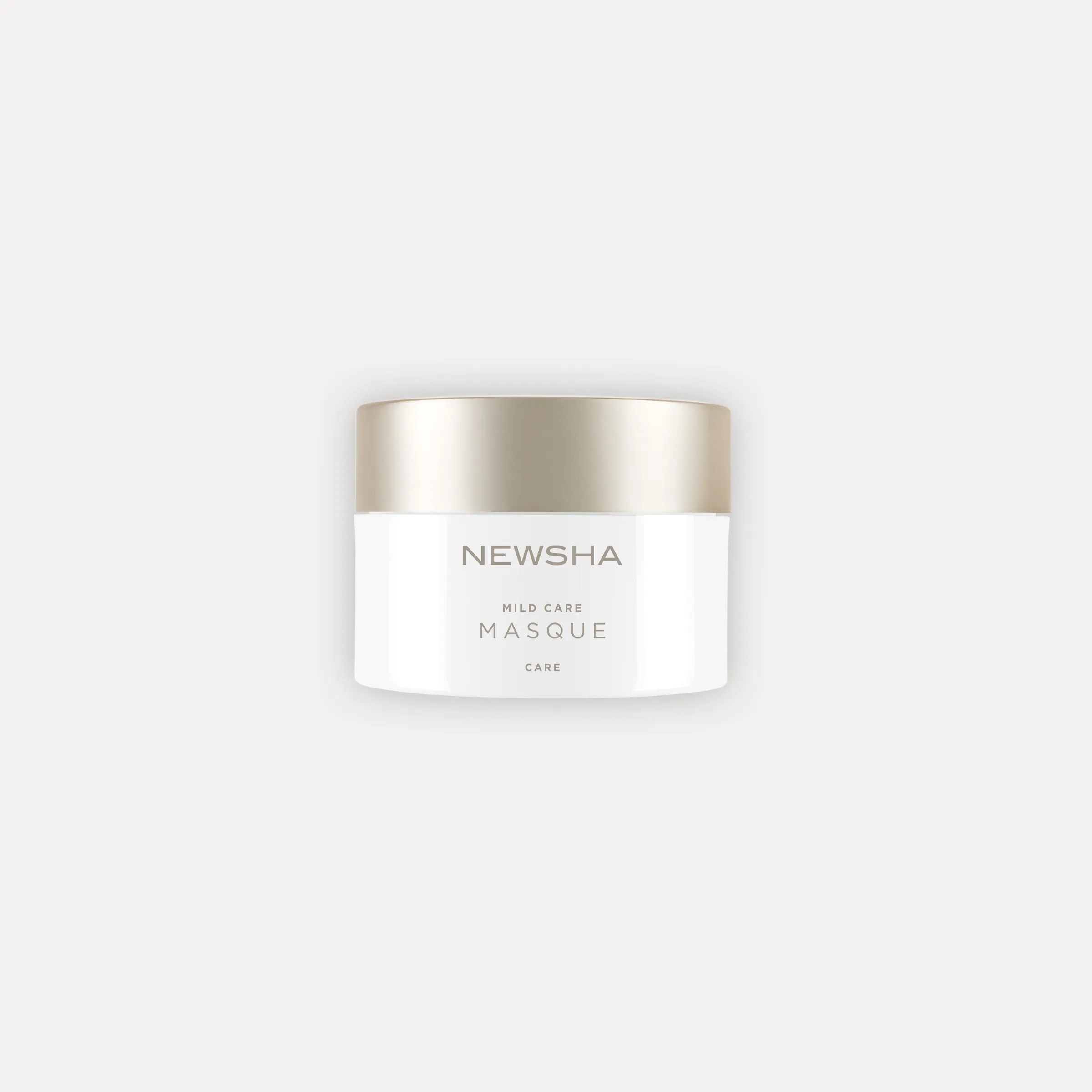 NEWSHA Mild Care Masque im wei&szlig;en Tiegel mit silbernem Deckel vor hellem Hintergrund als minimalistisches Produktbild.