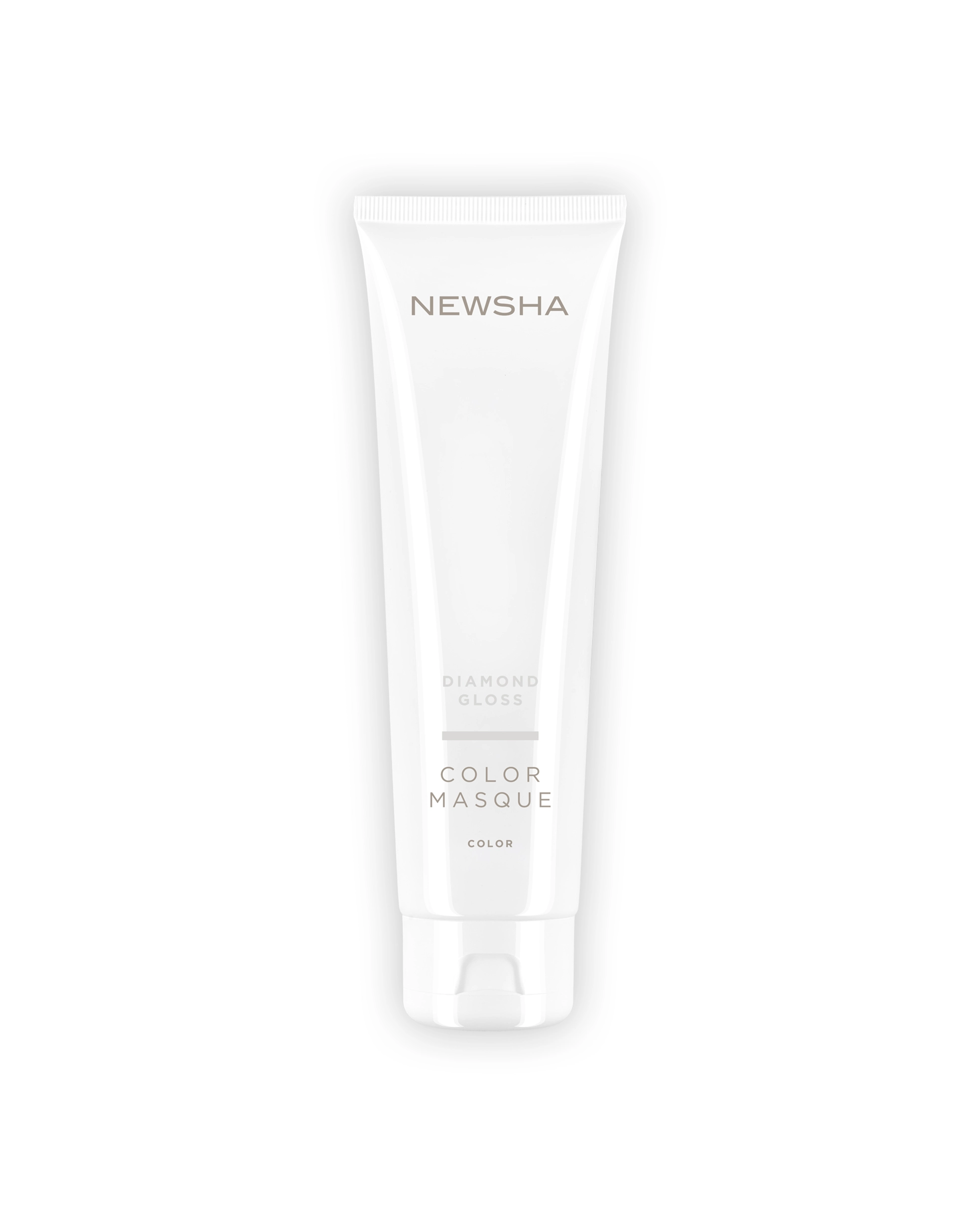 Eine wei&szlig;e Tube der NEWSHA Color Masque Diamond Gloss vor we&szlig;em Hintergrund